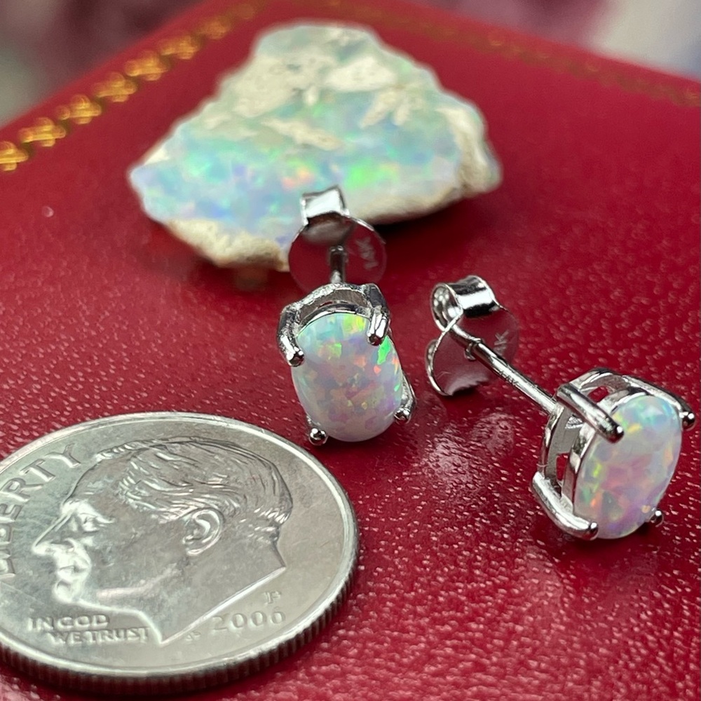 14K 2ct Australian‼️ Opal White Gold Earrings - Picture 5 of 16